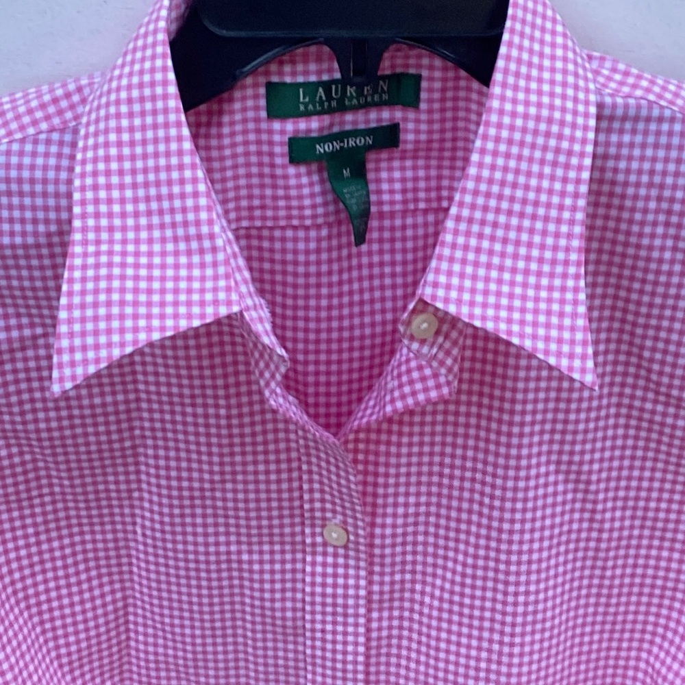 LAUREN RALPH LAUREN Pink White Polo Collar Top M